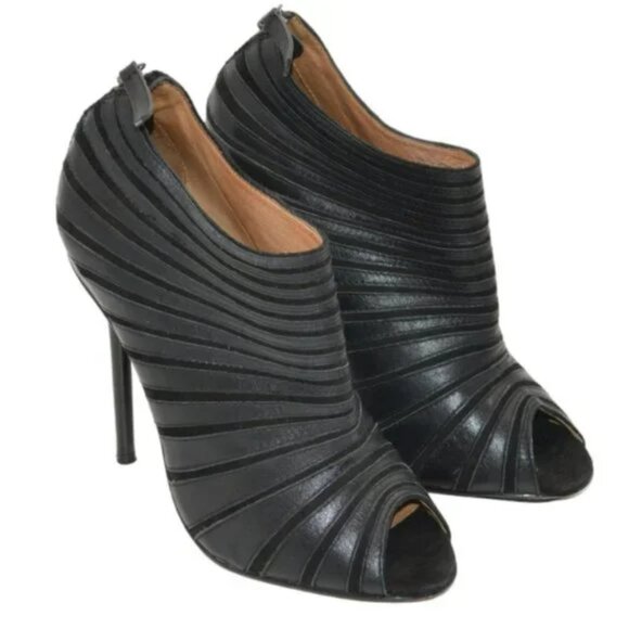 L.A.M.B. Stefani Y2K Black Leather Stiletto Peep Open Toe Booties Boots Heel 8.5 - Picture 2 of 11